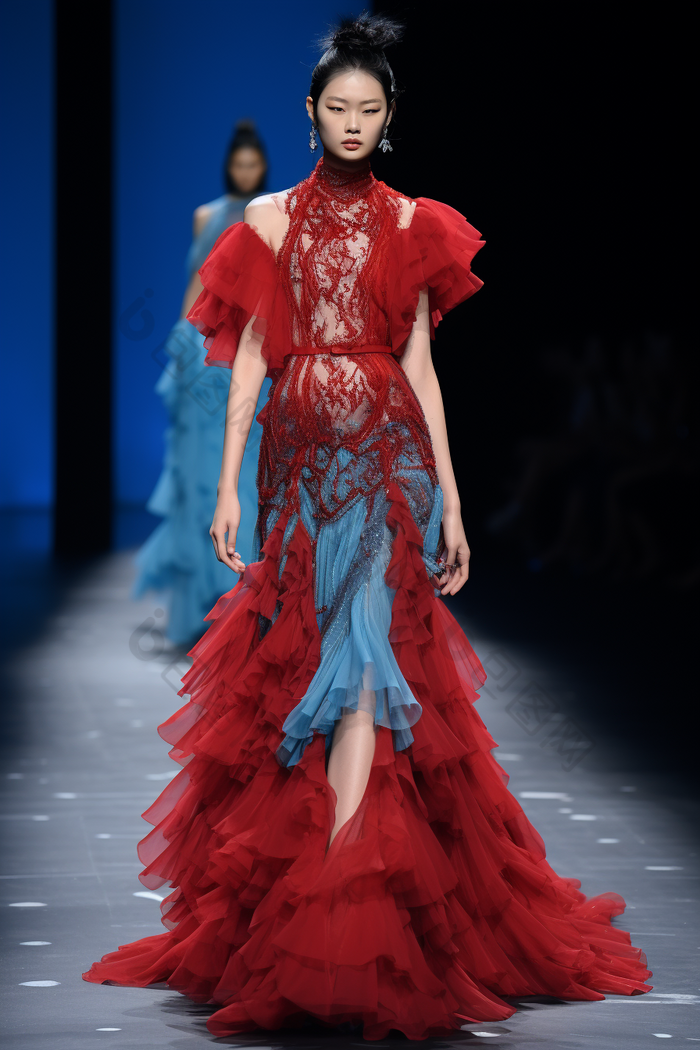 国潮服装设计中国红裙子