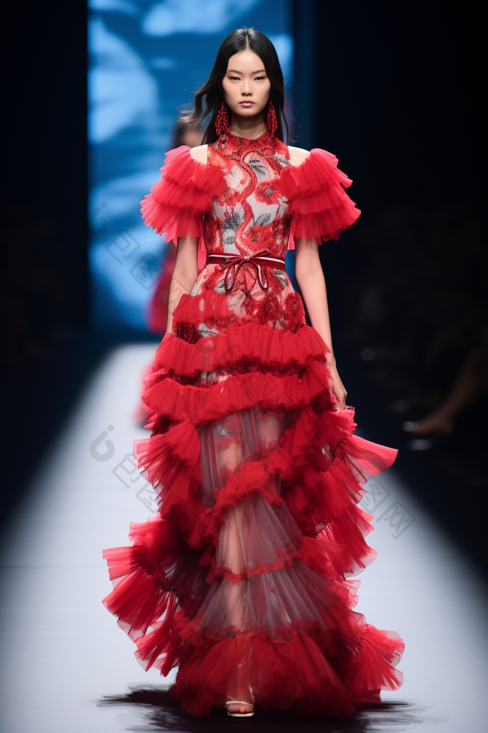 服装设计中国红裙子