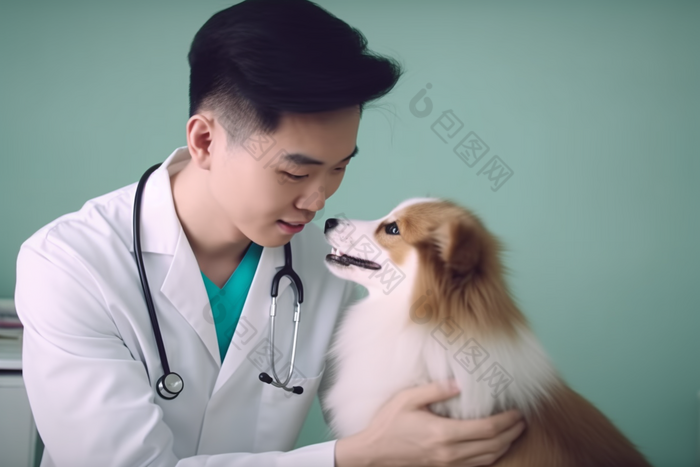 男性兽医检查一个狗