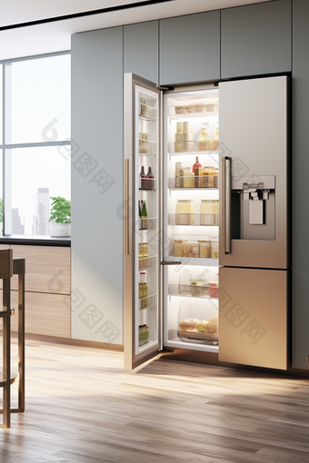 智能冰箱现代厨房摄影图