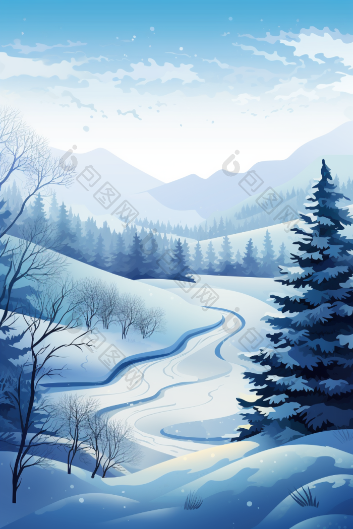 冬天雪景寒冷插画高清图片下载-包图网