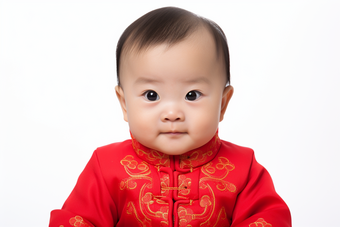 可爱婴儿红色衣服照白色背景