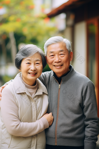 年老幸福的夫妇微笑