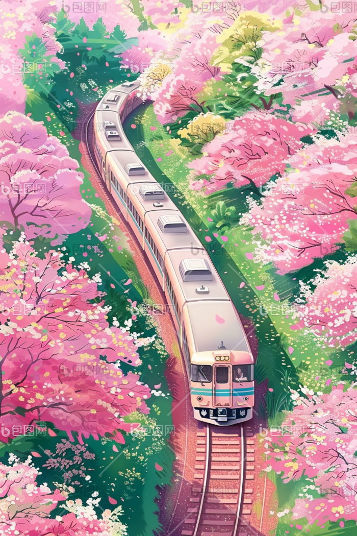 开往春天的列车插画高清图片下载-包图网