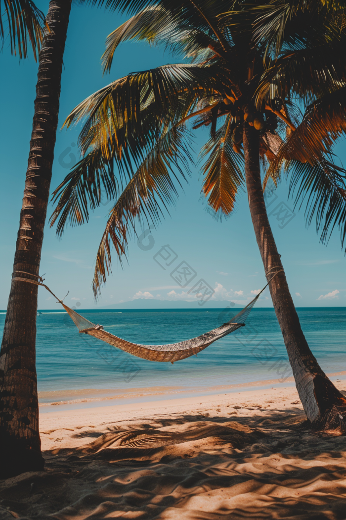 夏季海边度假椰子树吊床高清图片下载-包图网