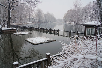 冬季河流雪景河岸场景