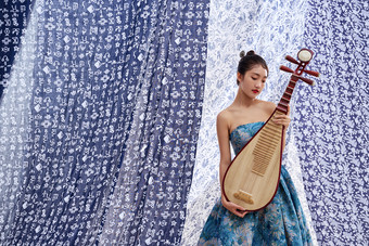 东方美女音乐艺术品古典式想法摄影图