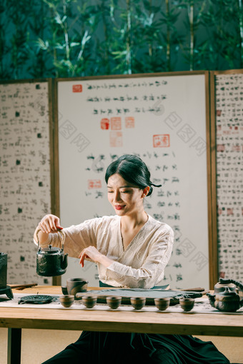 茶艺女人传统服装古典式彩色图片摄影