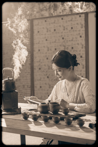 茶艺女人古装古典式健康生活方式摄影图