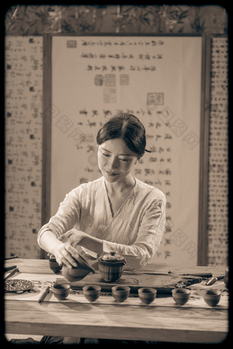 茶道女人茶馆健康生活方式素材