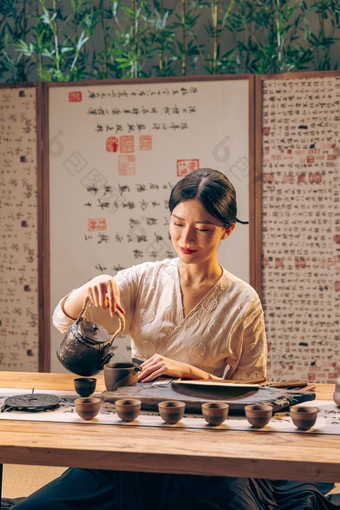 茶艺女人传统美女彩色图片照片