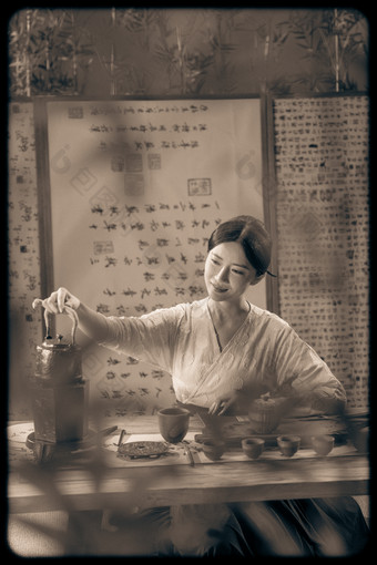 茶艺女人传统文化桌子怀旧摄影