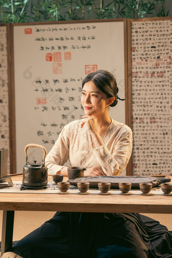茶艺青年女人古典风格中国文化幸福镜头