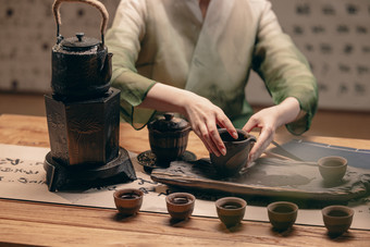 茶艺女人火炉中国文化彩色图片