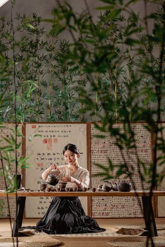 茶道青年女人古风美女自然素材