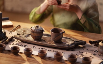 古典式茶具茶盘摄影