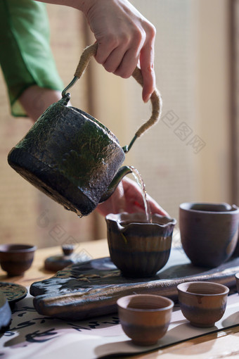 茶道女人茶杯彩色图片镜头