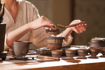 茶道女人古典风格饮料场景