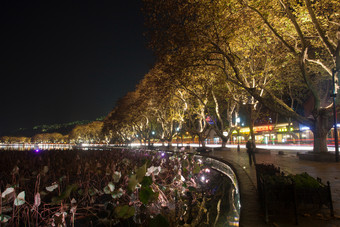 浙江省杭州西湖夜景水平构图相片