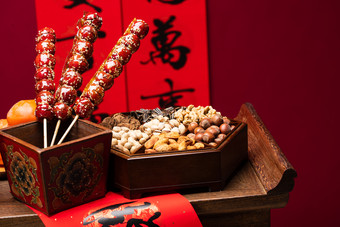 过年小吃坚果传统庆典红色背景相片