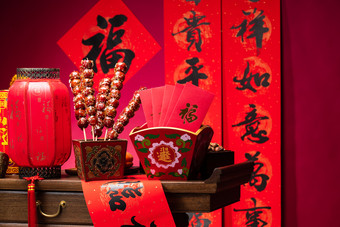 新年福字红色堆叠古典风格相片