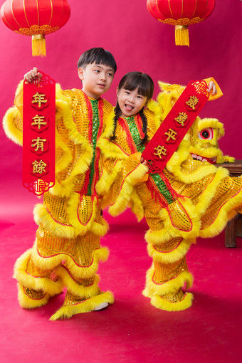 春节舞狮休闲活动愉悦摄影图