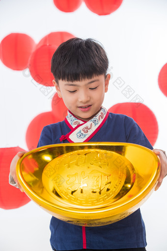 新年男孩中国元素愿望场景