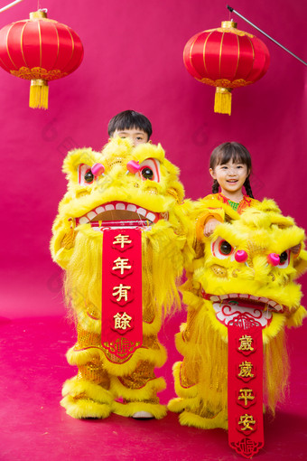 春节舞狮中国元素全身像
