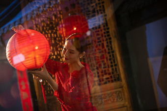 春节挂红灯笼透明中国元素建筑