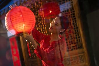 春节挂红灯笼愿望传统庆典新年前夕