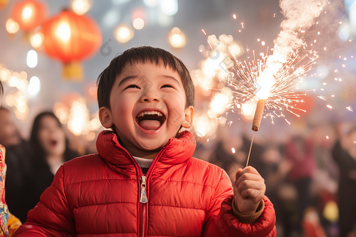 新年萌娃玩烟花
