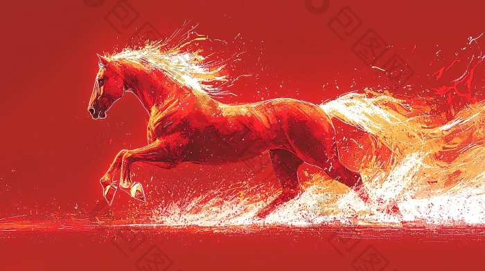 奔腾的火焰骏马红马图片-包图网企业站