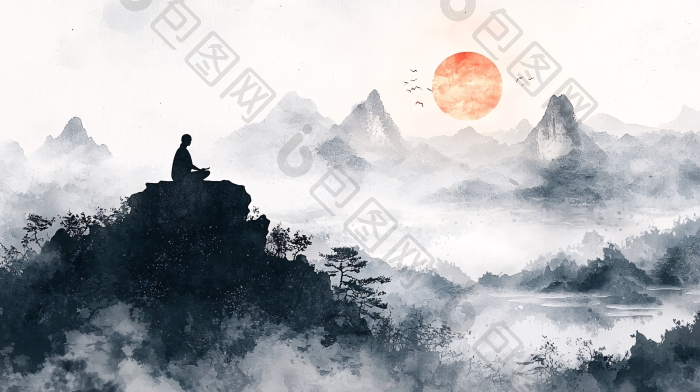 禅意山水画高山图片-包图网企业站