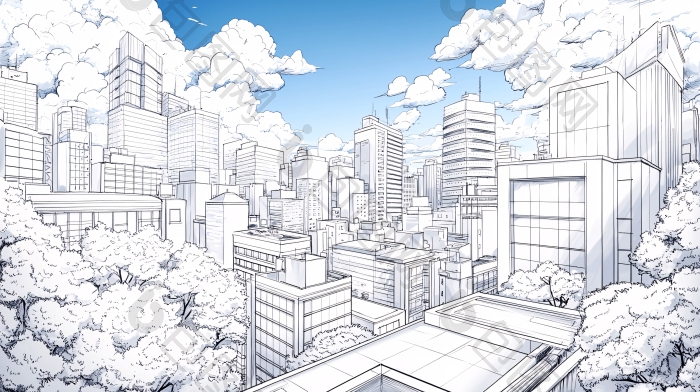 城市建筑手绘线稿图片-包图网企业站