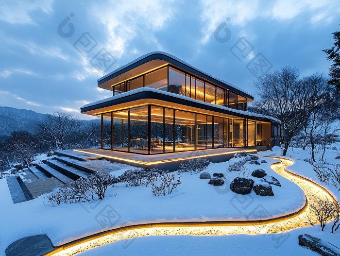 冬季雪景现代建筑图片-包图网企业站