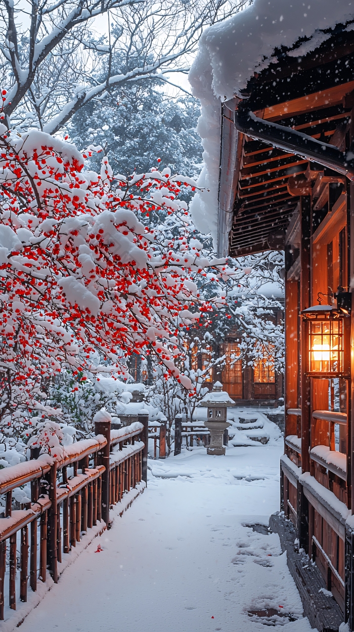 冬日雪景下的日式庭院图片-包图网企业站