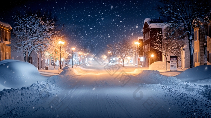 冬夜雪景街道积雪图片-包图网企业站