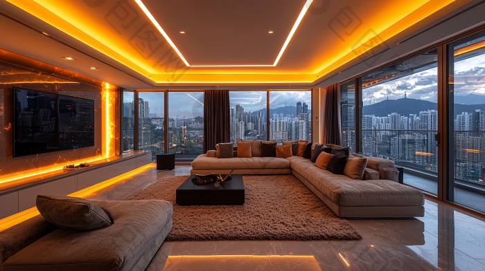 高端住宅客厅夜景图片-包图网企业站