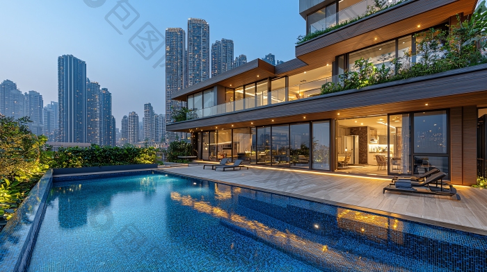 高端住宅夜景别墅样板间图片-包图网企业站