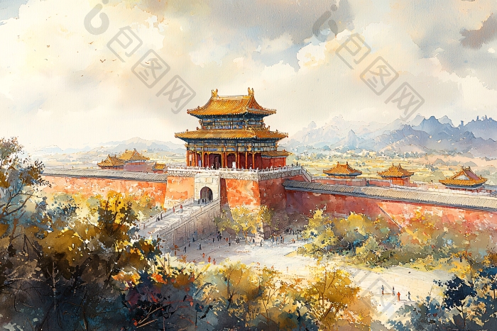 故宫水彩画旅游图片-包图网企业站