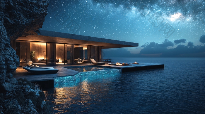 海边现代别墅夜景图片素材图片-包图网企业站
