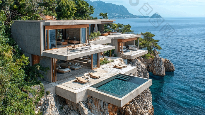 海边悬崖现代别墅高端住宅素材图片-包图网企业站