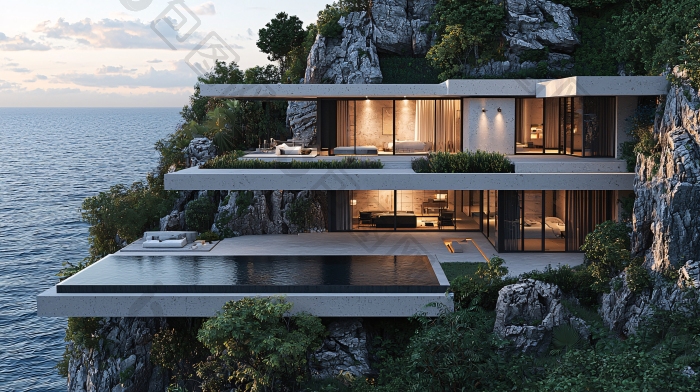 海边悬崖现代别墅住宅设计图片素材图片-包图网企业站
