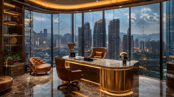 豪华办公室夜景全景落地窗图片-包图网企业站