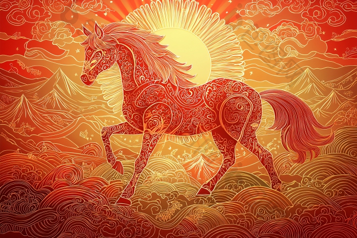 红马日出祥云图马年图片-包图网企业站