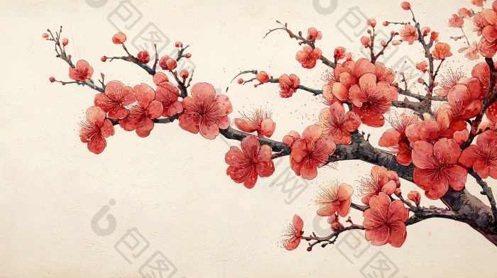 红梅枝条水墨画纹理图片-包图网企业站