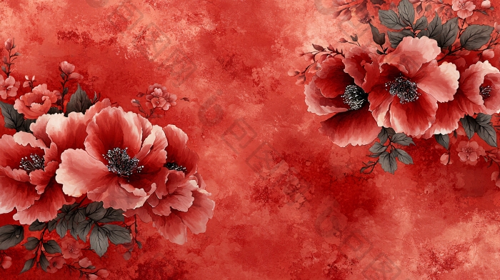 红色花卉背景装饰图片-包图网企业站