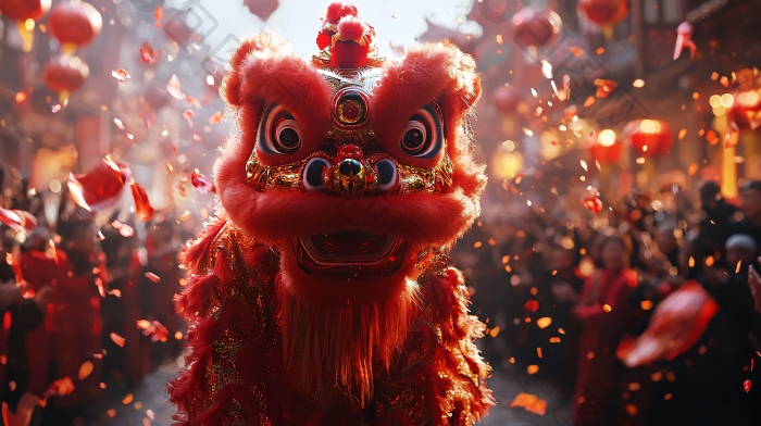 红狮表演瑞狮灯笼图片-包图网企业站