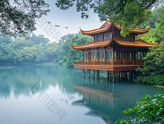 湖边古建筑水东方建筑图片-包图网企业站