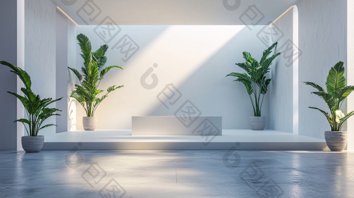 极简白墙绿植室内空间图片-包图网企业站